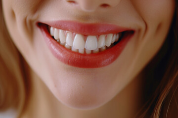 A woman with a big smile showing her teeth. The teeth are white and clean. The woman's smile is bright and happy