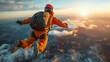 Celebrate the spirit of exploration with realistic photography that captures the sense of discovery and wonder as the skydiver descends towards the earth. 