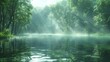 Capture the realism of the natural setting as mist rises from the surface of the lake and birdsong fills the air with music. Integrate psychic waves assets into the scene