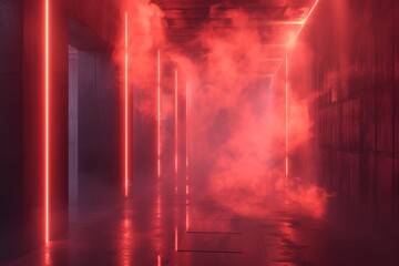 Wall Mural - Indoor Room with red lights and smoke created with Technology