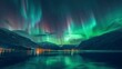 Beautiful landscape of the green Northern Lights seen from a lake at night in high resolution and high quality. CONCEPT landscape,night