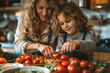 © bajita111122 - Mother and Child Preparing Salad in Kitchen.