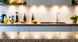 Contemporary kitchen with marble counter for design showcases.