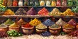 Vibrant Spice and Herb Stall in a Traditional Market Showcasing the Foundations of Flavorful Cuisine