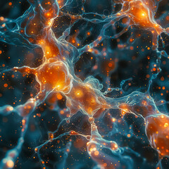 Wall Mural - The image is a representation of a nerve cell, with the cell's structure and the glowing effect giving it a surreal and otherworldly appearance