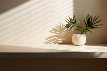 Wall Mural - Green plant inside vase marble over a marble wall. minimalist concept