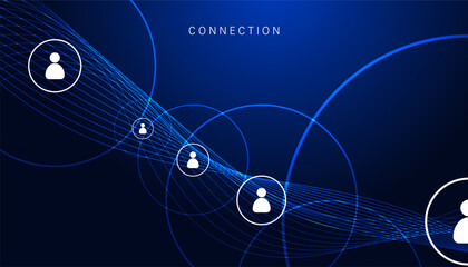 Wall Mural - wave blue network connection, digital hi-tech digital internet communication, technology on global b