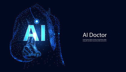 Wall Mural - blue doctor wireframe ai medical line medical treatment illustration use ai to help treat concept an