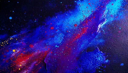 Wall Mural - A dark background with splashes of neon blue and purple oil paints, resembling a cosmic scene, with the thick texture of the paint creating the illusion of stars and galaxies