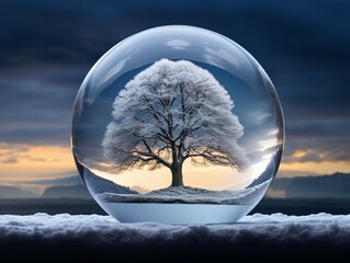 Wall Mural - white tree in glass sphere