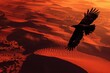 A majestic eagle soaring above the red Martian dunes casting a shadow on the alien landscape