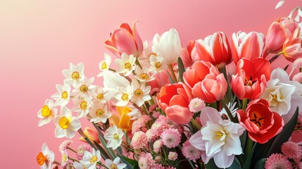 Wall Mural - Many different flowers in a vase on a table