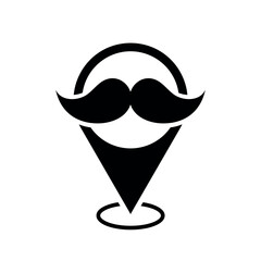 Wall Mural - barbershop location map pointer, moustache icon with location pin, black symbol isolated on white background, vector marker