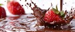 Strawberry character diving into chocolate, slow-motion, delightful splash