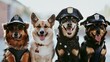 Dogs don police outfits on white background. Adorable law enforcers to melt your heart.