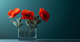 Fototapeta Lawenda - Bouquet of red poppies on a green background.