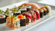 Assorted Sushi Platter on White Background for Dining