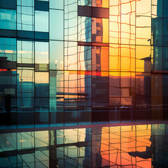 Poster - Abstract reflections in the windows of a modern building