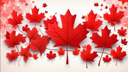 Wall Mural - Maple leaf-themed Canada Day wallpaper, a colorful and festive white background for the national holiday, illustration, decoration, concept, red and white tone   