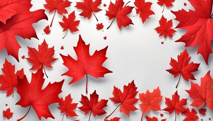 Wall Mural - Red maple leaves on white background, vibrant and autumnal. A burst of color against a clean canvas. nature's artwork, , copy space for text