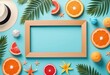 Summer time, frame background, template, preset, place for text, copy space, top view.