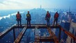© bannafarsai - A group of construction workers are standing on a building's roof