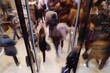 Dynamic blurred out of focus a high-angle shot of shoppers rushing through the doors of a store, eager to take advantage of the Black Friday deals.