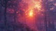 © wellyans - sunset on the forest with vaporwave tone color, suitable for wallpaper, poster. Generative AI