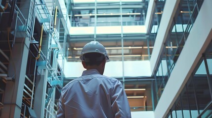 Shot of male architect wearing hardhat and inspecting new building.