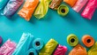 Colorful plastic rolls close up