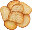 Baked crackers, bread croutons isolated, top view