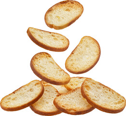 Wall Mural - falling bruschetta crackers, round bread croutons isolated