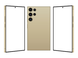 Wall Mural - Samsung Galaxy S24 ultra front and back Golden display. New Release Android Smartphone mock up. Realistic vector mock up.