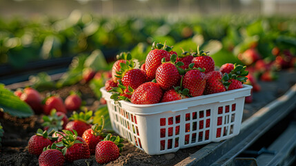 Wall Mural - strawberry in the  in a basket, cultivation concept 