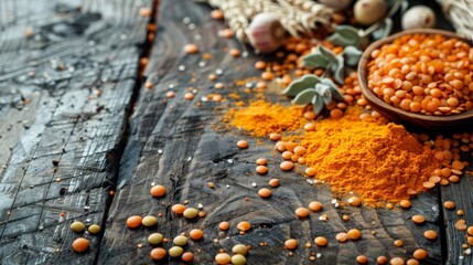 Poster - Wooden table with bowl and spices