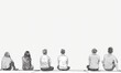 A simple black and white line drawing of people sitting on the edge, seen from behind white background, white space around it Generative AI