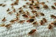 Bed Bugs Invasion, Room Infested with Bedbugs, Luxury Big Bed with Red Bedbugs Photo