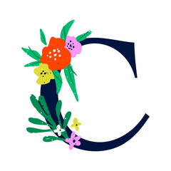 Wall Mural - an elegant letter c decorated with flowers. the floral alphabet. personalized poster. print for the 
