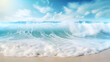 Sea or ocean coast beach with water waves and sand abstract background