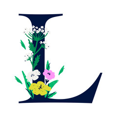 Wall Mural - an elegant letter l decorated with flowers. the floral alphabet. personalized poster. print for the 
