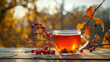 cups of rosehip tea on the background of nature
