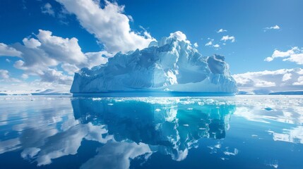 Wall Mural - iceberg in ocean with blue sky and clouds