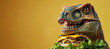 Dinosaur eating burger