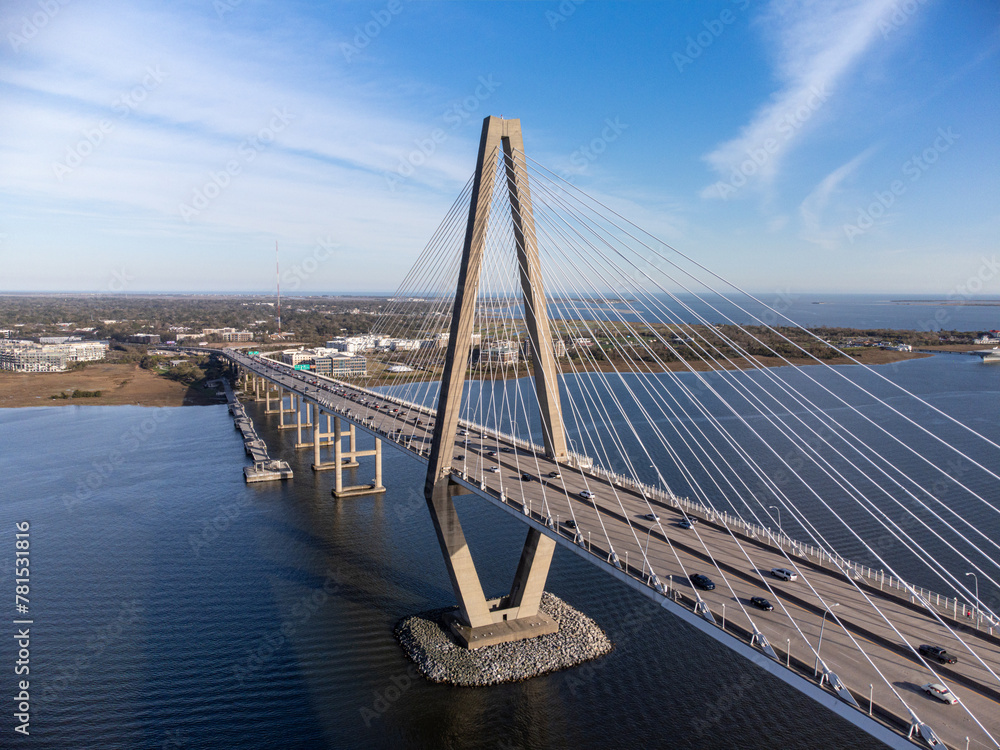 Arthur Ravenel Jr Bridge, Connects Charleston to Mount Pleasant, Aerial ...