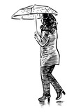 Fototapeta Koty - Woman,umbrella,coat,high heels,fashion, profile,striding,alone,modern,sketch,doodle,realistic, vector, hand drawn illustration, isolated on white