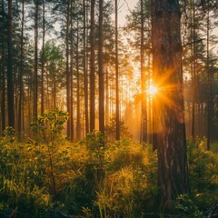 Sticker - autumn forest in the morning