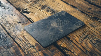 Canvas Print - A black book on a wooden table