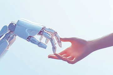 Human hand meets cyberman android hand, comparison of artificial intelligence and human