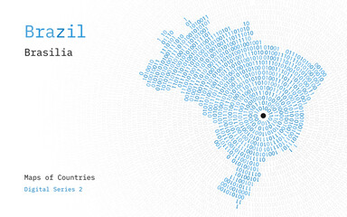 Wall Mural - A map of Brazil depicted in zeros and ones in the form of a circle. The capital, Brasilia, is shown in the center of the circle