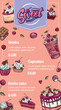 Menu dessert vector cafe design sweet food template chocolate cupcake and ice cream on restaurant poster illustration set of muffin on cafe banner.